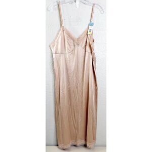 Vassarette Sz 40 Tan LACE Trim-NYLON FULL SLIP Adjustable Straps NWT